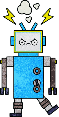 Bir insan tarafından çizilmiş bir robotun retro grunge dokusu