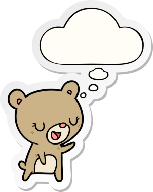 İnsan tarafından çizilmiş bir çıkartma olarak düşünce baloncuğu olan çizgi film ayısı.