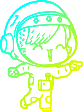 Bir insan tarafından çizilmiş mutlu bir uzay kızının soğuk çizgi çizimi.