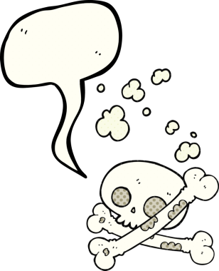 El yazısıyla çizilmiş çizgi roman konuşma balonu. Bir insan tarafından çizilmiş eski kemik yığını.