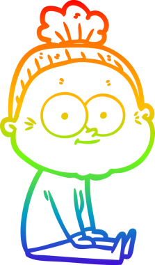 Gökkuşağı gradyan çizgi çizimi Bir insan tarafından çizilmiş mutlu yaşlı kadın