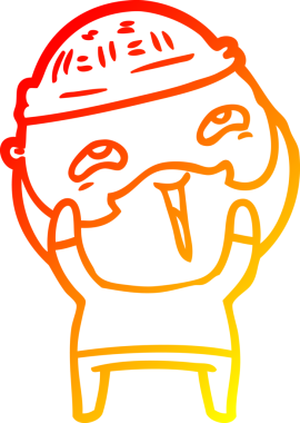 Bir insan tarafından çizilmiş mutlu sakallı bir adamın çizgi çizimi.