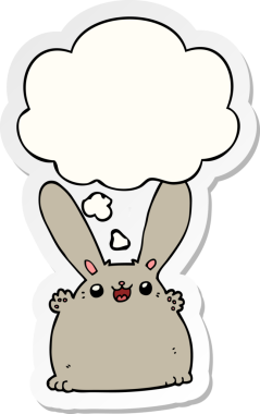 Düşünce baloncuklu çizgi film tavşanı insan tarafından çizilmiş bir çıkartma.