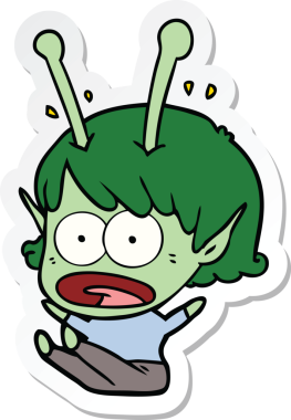 Bir insan tarafından çizilmiş uzaylı bir kızın karikatür çıkartması.