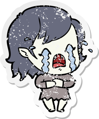 Bir insan tarafından çizilmiş ağlayan vampir bir karikatür çıkartması.