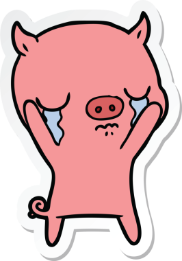 Bir insan tarafından çizilmiş, ağlayan bir domuzun çıkartması.