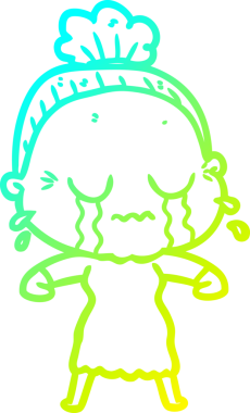 Bir insan tarafından çizilmiş ağlayan yaşlı bir kadının soğuk çizgi çizimi.