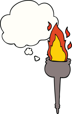 Bir insan tarafından çizilmiş düşünce baloncuklu alevli kadeh.