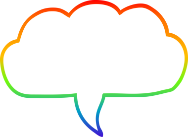 Gökkuşağı gradyan çizgi çizimi bir insan tarafından çizilmiş bir karikatür bulutu konuşma baloncuğu