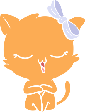 Bir insan tarafından çizilmiş düz renkli çizgi film kedisi.