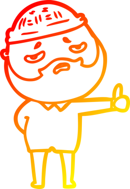 İnsan tarafından çizilmiş sakallı, endişeli bir çizgi film karakteri.