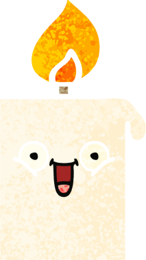 Bir insan tarafından çizilmiş yanan bir mumun retro çizim tarzı karikatürü