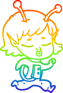 Gökkuşağı gradyan çizgisi bir insan tarafından çizilmiş uzaylı bir kızın çizimi