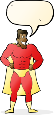 Bir insan tarafından çizilmiş konuşma balonu olan çizgi film süper kahramanı.