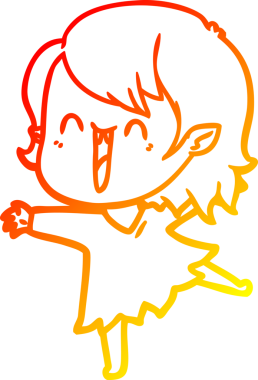 Bir insan tarafından çizilmiş sevimli, mutlu bir vampir kızın çizgi çizimi.