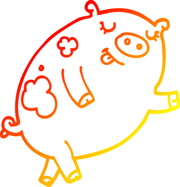 Bir insan tarafından çizilen dans eden bir domuzun sıcak çizgi çizimi