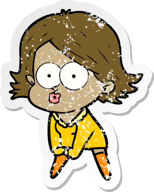 Bir insan tarafından çizilmiş karikatür kızının sıkıntılı çıkartması.