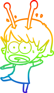 gökkuşağı gradyan çizimi bir çizgi film şok uzaylı kız bir insan tarafından çizildi