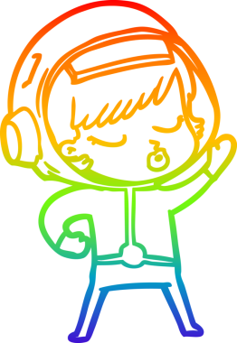 Gökkuşağı gradyan çizgi çizimi Bir insan tarafından çizilmiş güzel astronot kız