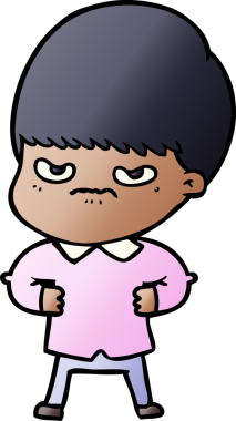 Bir insan tarafından çizilmiş sinirli çizgi film çocuğu.