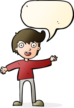 Bir insan tarafından çizilmiş konuşma balonu olan heyecanlı bir çocuk.