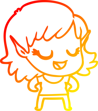 Bir insan tarafından çizilmiş mutlu bir elf kızı çizimi.