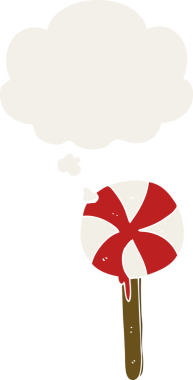 insan tarafından çizilmiş düşünce baloncuklu çizgi film lolipopu.