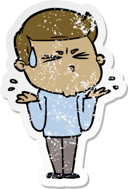 Bir insan tarafından çizilmiş terleyen bir çizgi film karakterinin sıkıntılı çıkartması.