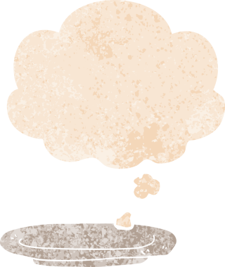 Düşünce baloncuklu karikatür tabağı grunge sıkıntı retro tarzı bir insan tarafından çizilmiş