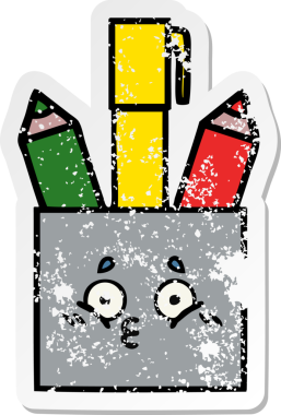 Bir insan tarafından çizilmiş sevimli bir kalem tenceresinin sıkıntılı çıkartması.