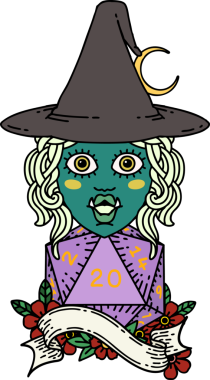 Retro Dövme Biçimi Bir insan tarafından çizilmiş doğal 20 zarlı yarım ork büyücüsü