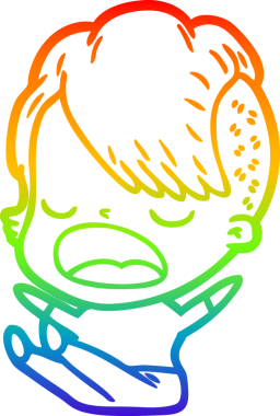 Gökkuşağı gradyan çizgi çizimi bir insan tarafından çizilen havalı hippi kız çizimi