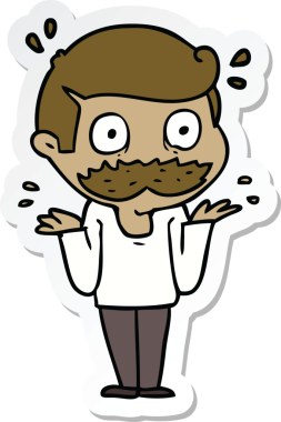 Bir insan tarafından çizilmiş bıyıklı bir karikatür adamın çıkartması.