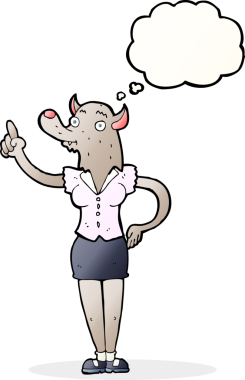 Bir insan tarafından çizilmiş düşünce baloncuğu fikri olan bir kurtadam kadın.