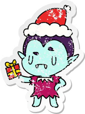 Bir insan tarafından çizilmiş kawaii vampirinin sıkıntılı Noel çıkartması.