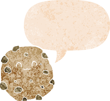 grunge içinde konuşma balonu olan karikatür bisküvisi bir insan tarafından çizilmiş sıkıntılı retro desen tarzı