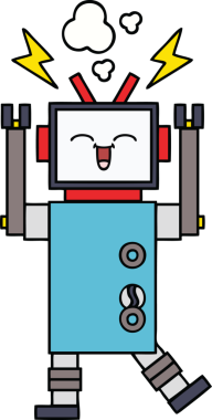 Bir insan tarafından çizilmiş sevimli bir robot karikatürü.