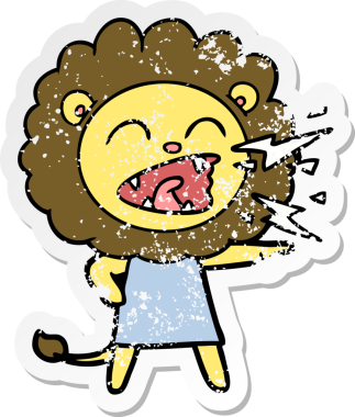 Kükreyen aslan bir insan tarafından çizilmiş karikatür çıkartması.