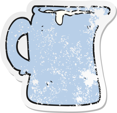 Bir insan tarafından çizilmiş süt sürahisinin gerilimli retro yapıştırması