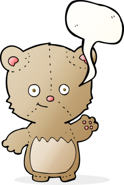 Bir insan tarafından çizilmiş konuşma baloncuğuyla sallanan oyuncak ayı.