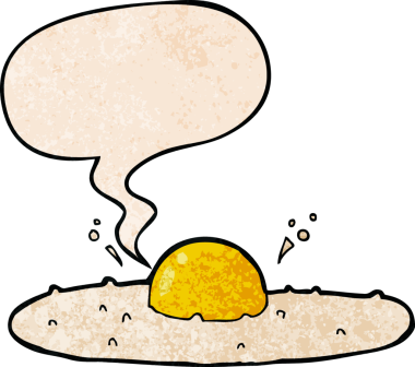 bir insan tarafından çizilmiş, konuşma baloncuklu karikatür yumurta.