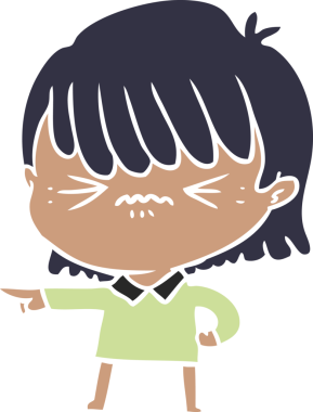 Sinirli düz renkli çizgi film kızı bir insan tarafından suçlanıyor.