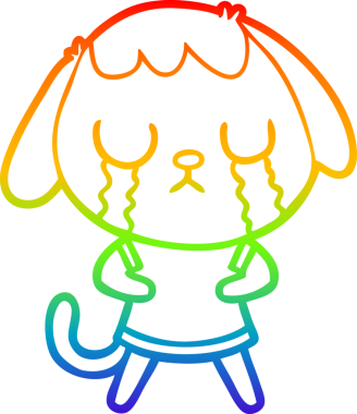 Gökkuşağı gradyan çizimi bir insan tarafından çizilmiş şirin bir çizgi köpeğin ağlaması.