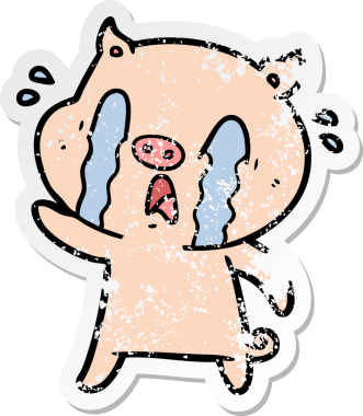 Bir insan tarafından çizilmiş ağlayan domuz çizgi filminin hüzünlü çıkartması.