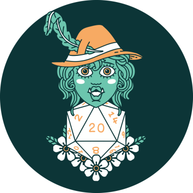 Bir insan tarafından çizilmiş 20 zarlı yarım ork ozan simgesi