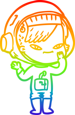 Gökkuşağı gradyan çizgi çizimi bir insan tarafından çizilmiş astronot bir kadın.