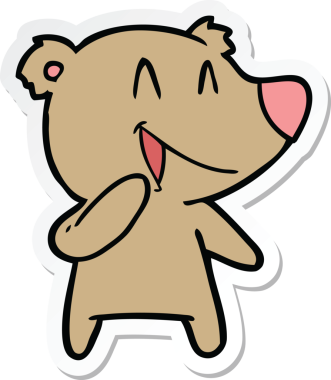 Bir insan tarafından çizilmiş, gülen ayı çizgi filminin çıkartması.