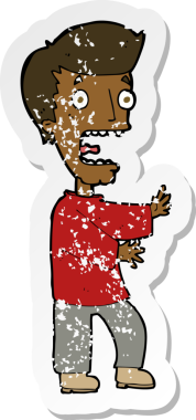 Bir insanın çizdiği korku dolu bir karikatürün gerilimli çıkartması.