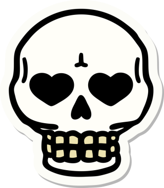 Bir insan tarafından çizilmiş bir kafatasının geleneksel stiliyle dövme çıkartması.