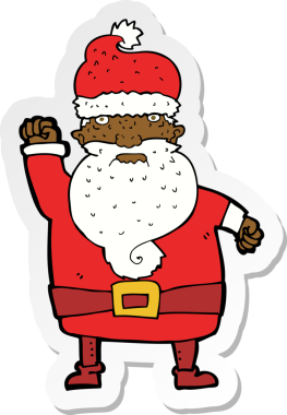 Bir insan tarafından çizilmiş kızgın Noel Baba çizgi filminin çıkartması.